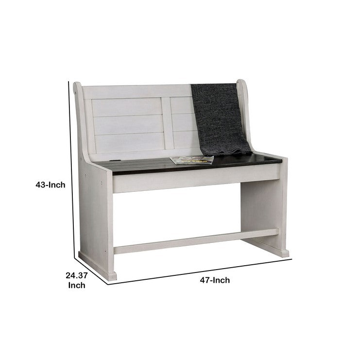Wooden Counter Height Bench with Lift Top Seat, White and Black