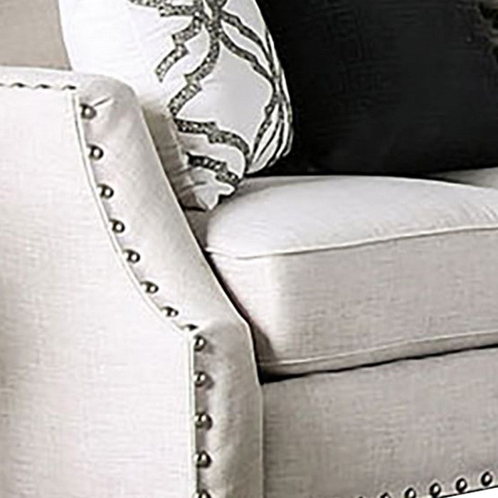 Fabric Upholstered Wooden Loveseat with Nailhead Trim, Beige