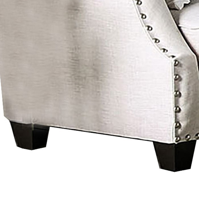 Fabric Upholstered Wooden Loveseat with Nailhead Trim, Beige