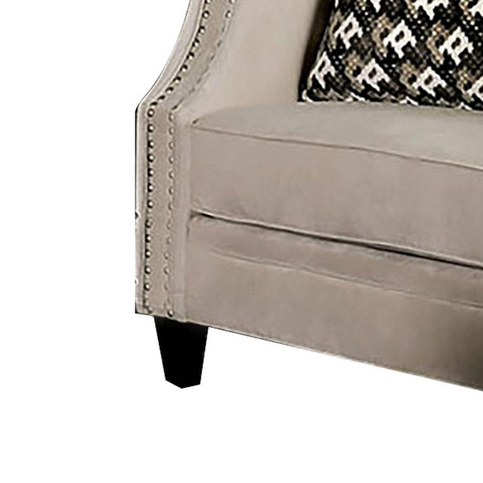 Fabric Upholstered Wooden Loveseat with Sloping Tufted Back, Beige