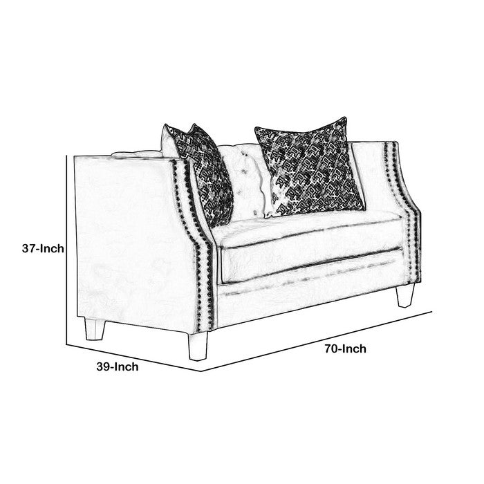 Fabric Upholstered Wooden Loveseat with Sloping Tufted Back, Beige