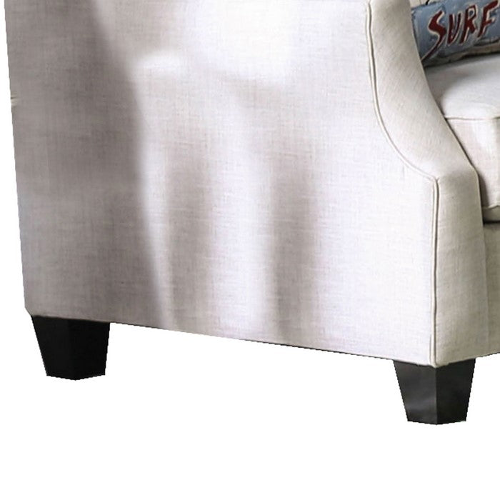 Fabric Upholstered Wooden Loveseat with S Sloped Armrest, Beige