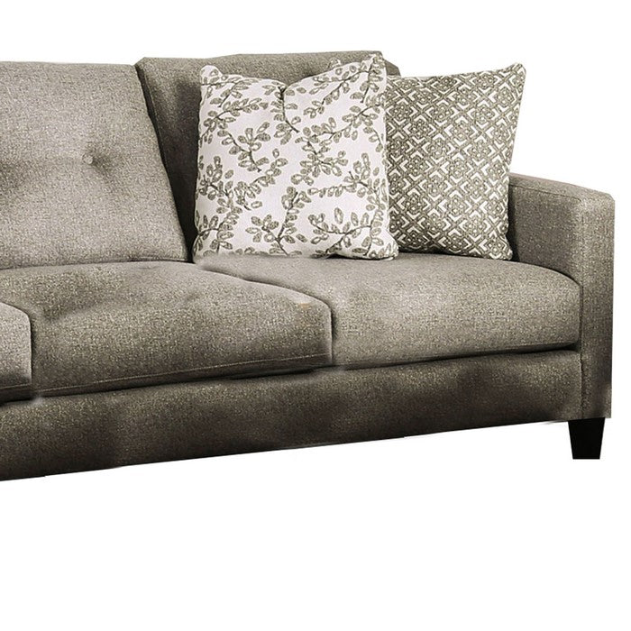 Fabric Upholstered Wooden Loveseat with Throw Pillows, Gray