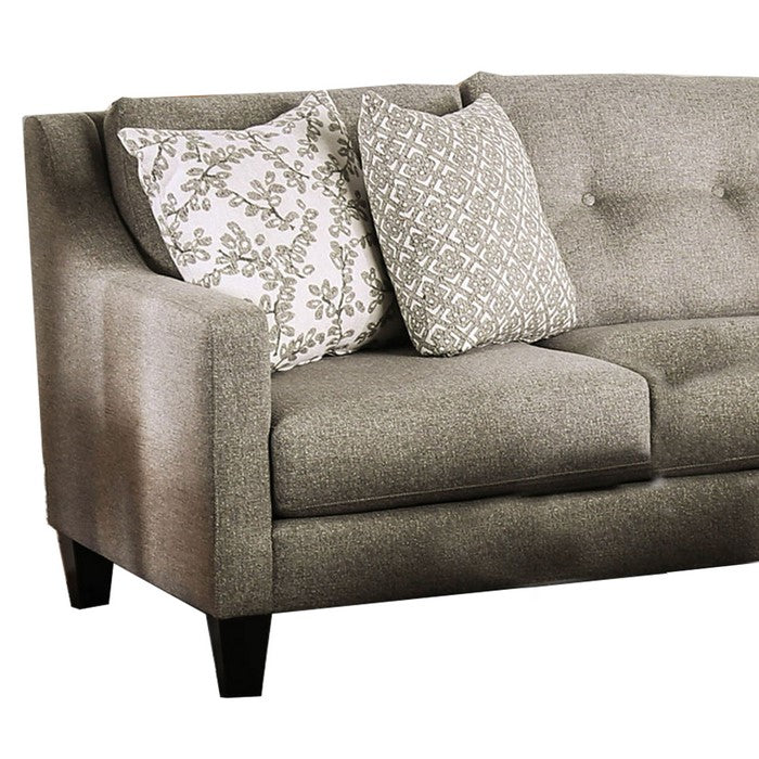 Fabric Upholstered Wooden Loveseat with Throw Pillows, Gray