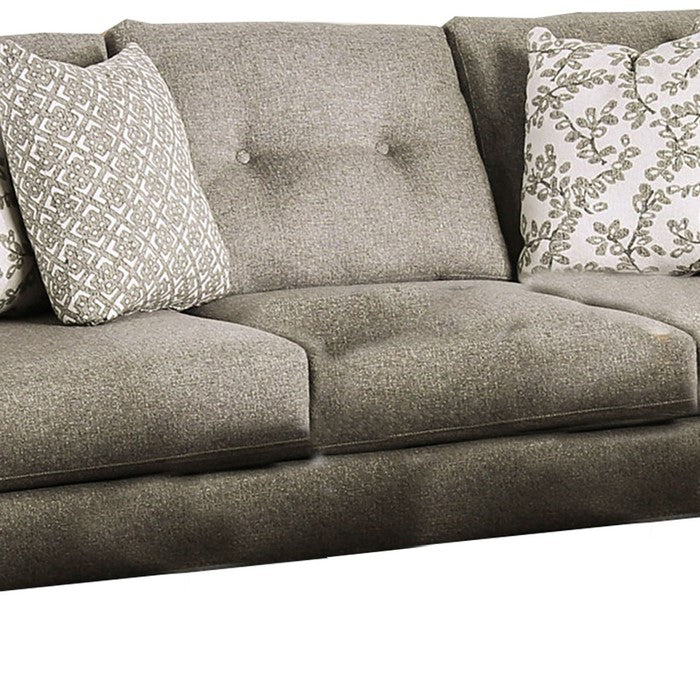 Fabric Upholstered Wooden Loveseat with Throw Pillows, Gray
