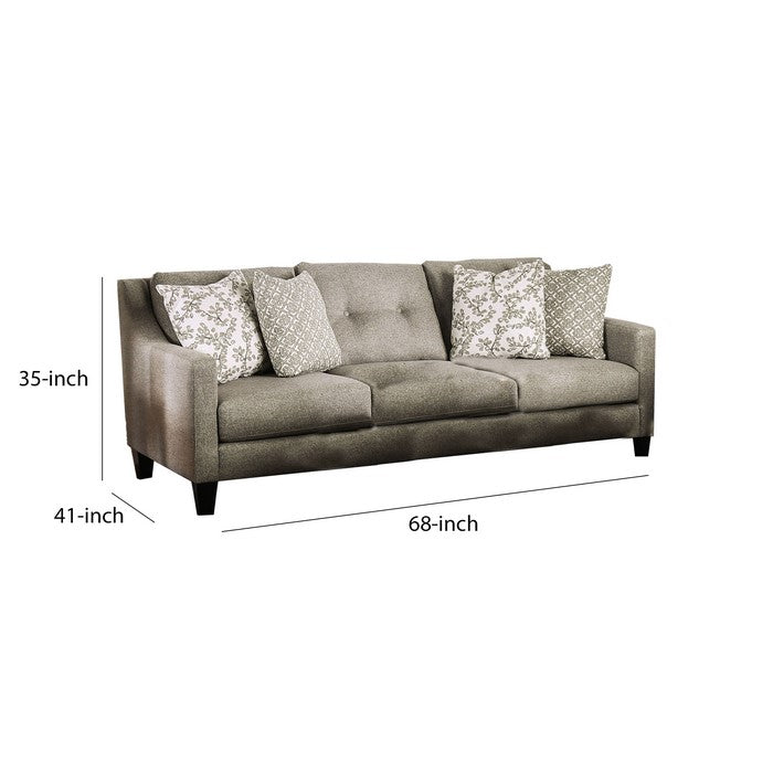 Fabric Upholstered Wooden Loveseat with Throw Pillows, Gray