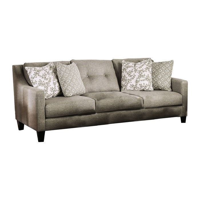 Fabric Upholstered Wooden Loveseat with Throw Pillows, Gray