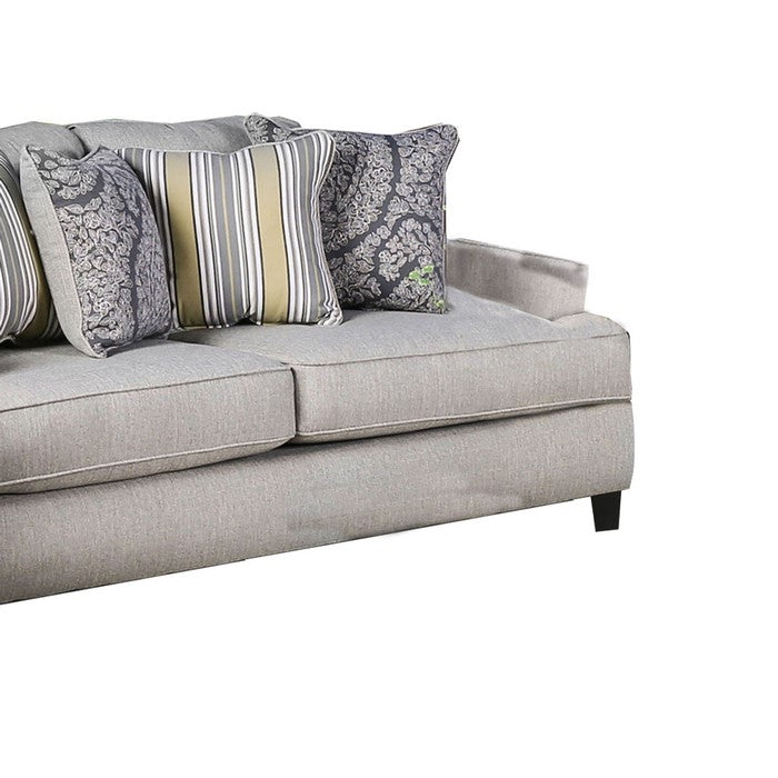 Fabric Upholstered Wooden Loveseat with T Seat Cushions, Gray