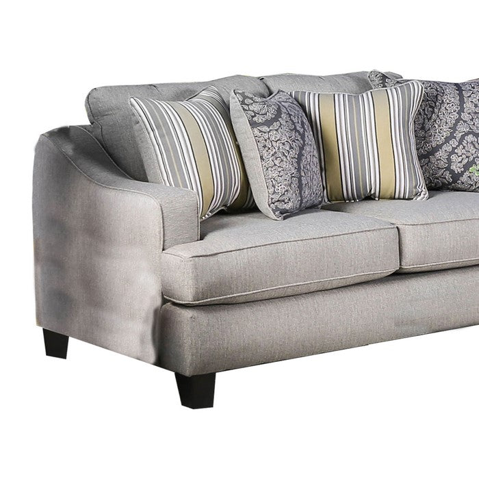 Fabric Upholstered Wooden Loveseat with T Seat Cushions, Gray