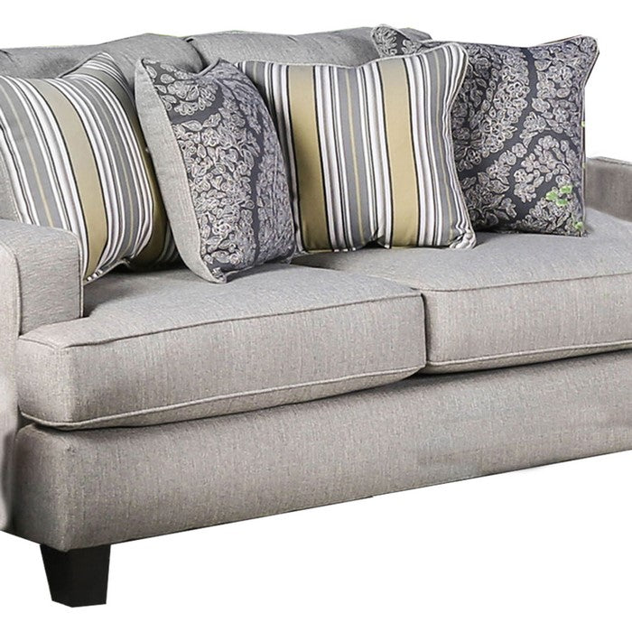 Fabric Upholstered Wooden Loveseat with T Seat Cushions, Gray