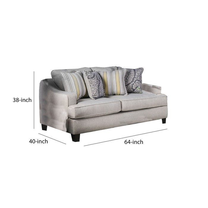 Fabric Upholstered Wooden Loveseat with T Seat Cushions, Gray