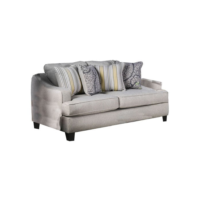 Fabric Upholstered Wooden Loveseat with T Seat Cushions, Gray