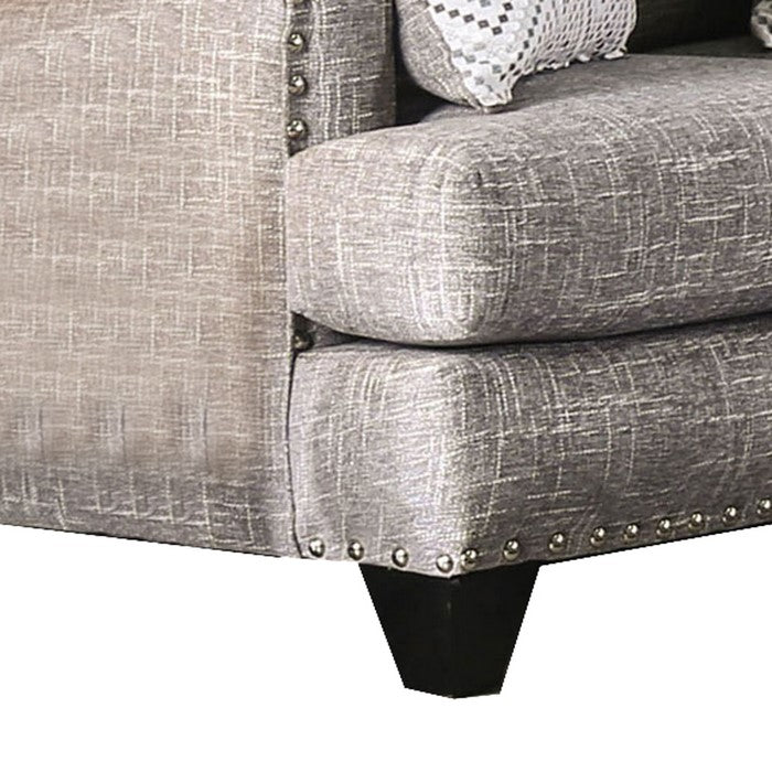 Fabric Upholstered Wooden Loveseat with Reversible Cushions, Gray
