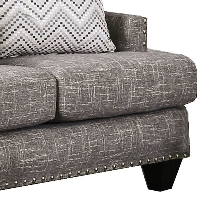 Fabric Upholstered Wooden Loveseat with Reversible Cushions, Gray