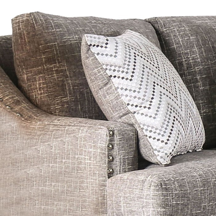 Fabric Upholstered Wooden Loveseat with Reversible Cushions, Gray