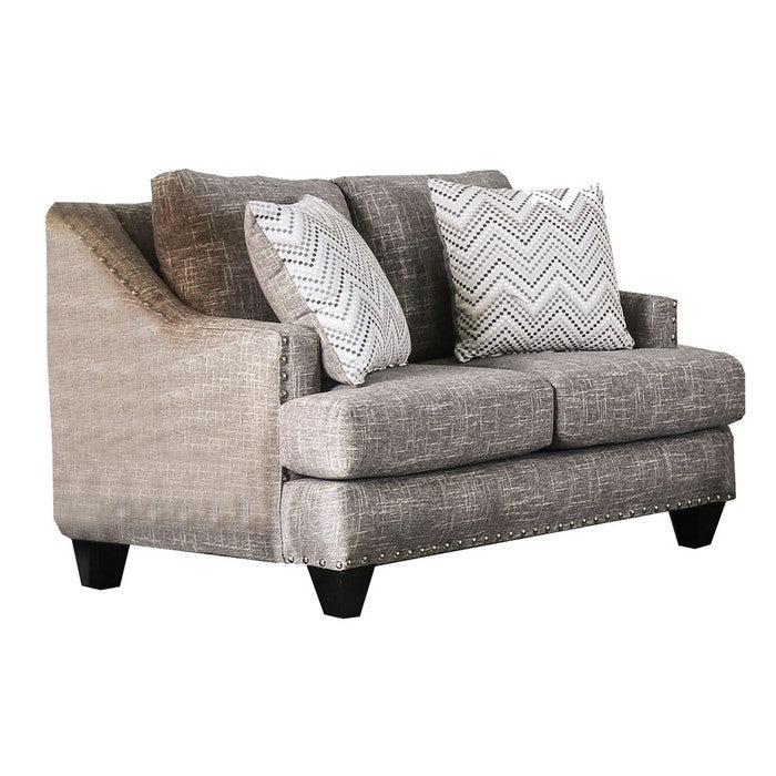 Fabric Upholstered Wooden Loveseat with Reversible Cushions, Gray