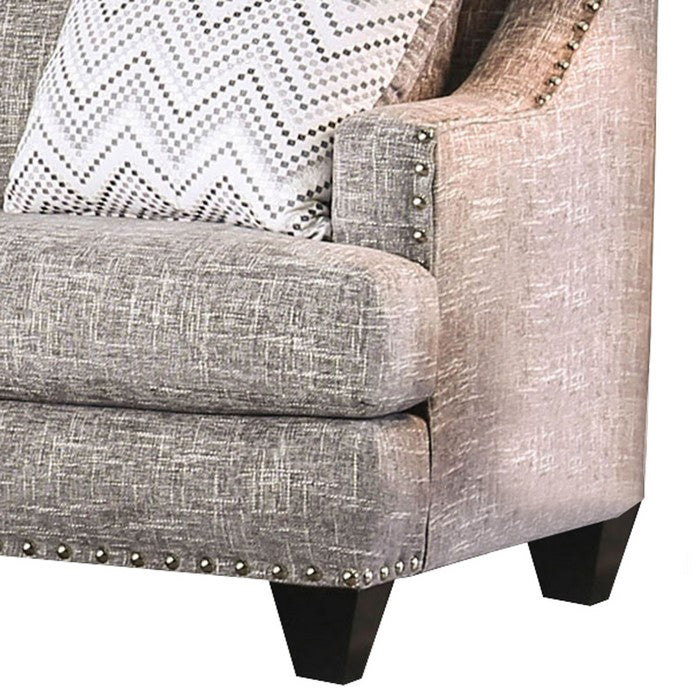 Fabric Upholstered Wooden Sofa with Reversible Cushions, Gray