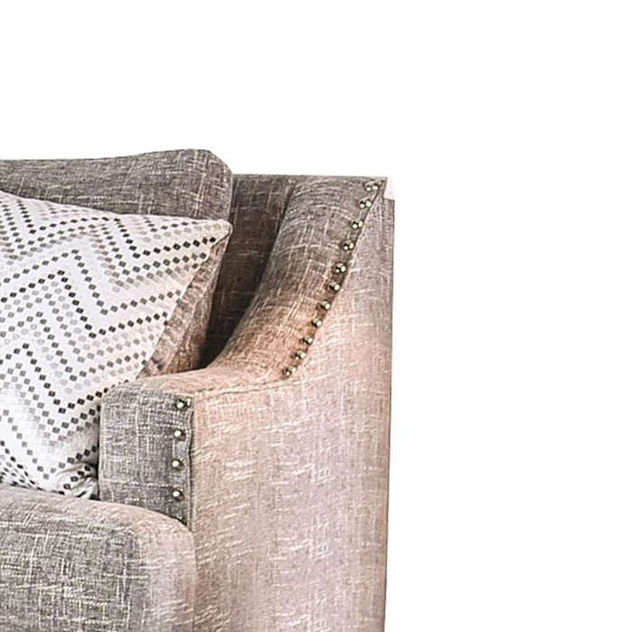 Fabric Upholstered Wooden Sofa with Reversible Cushions, Gray