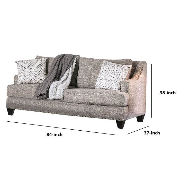Fabric Upholstered Wooden Sofa with Reversible Cushions, Gray