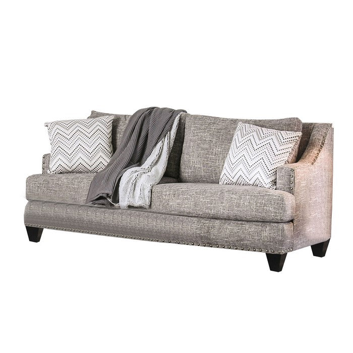 Fabric Upholstered Wooden Sofa with Reversible Cushions, Gray