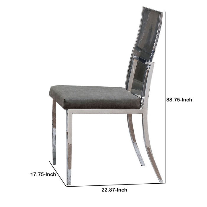 Metal Dining Side Chair with Acrylic Backing, Set of 2,Gray and Silver