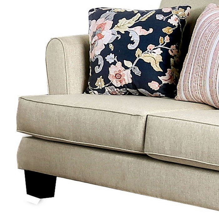 Fabric Upholstered Wooden Loveseat with Flared Armrest, Beige