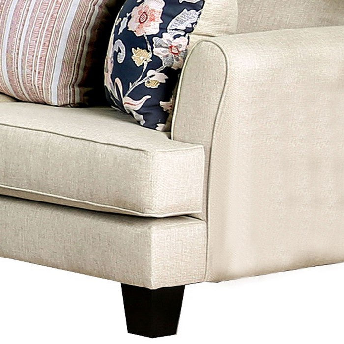 Fabric Upholstered Wooden Loveseat with Flared Armrest, Beige