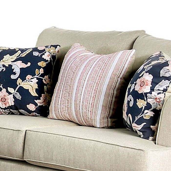 Fabric Upholstered Wooden Loveseat with Flared Armrest, Beige