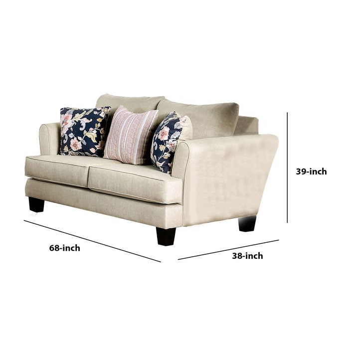 Fabric Upholstered Wooden Loveseat with Flared Armrest, Beige