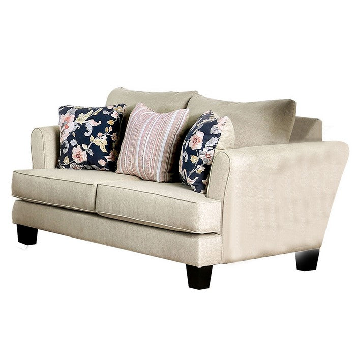 Fabric Upholstered Wooden Loveseat with Flared Armrest, Beige