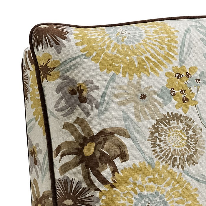 Fabric Upholstered Wooden Slipper Chair with Floral Motifs,Multicolor