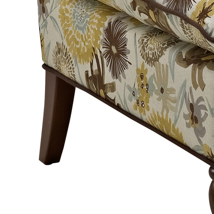Fabric Upholstered Wooden Slipper Chair with Floral Motifs,Multicolor
