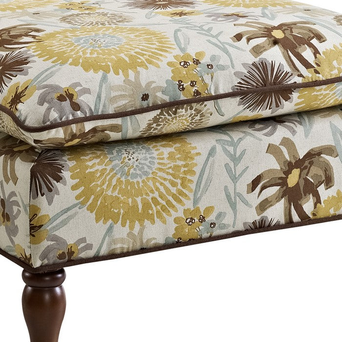 Fabric Upholstered Wooden Slipper Chair with Floral Motifs,Multicolor