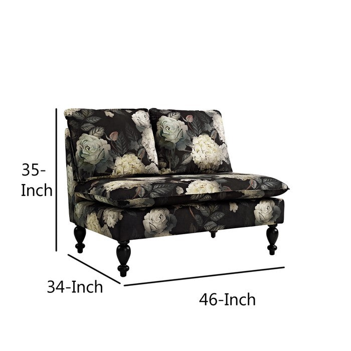 Contemporary Style Wooden Fabric Pillow Top Settee, Multicolor