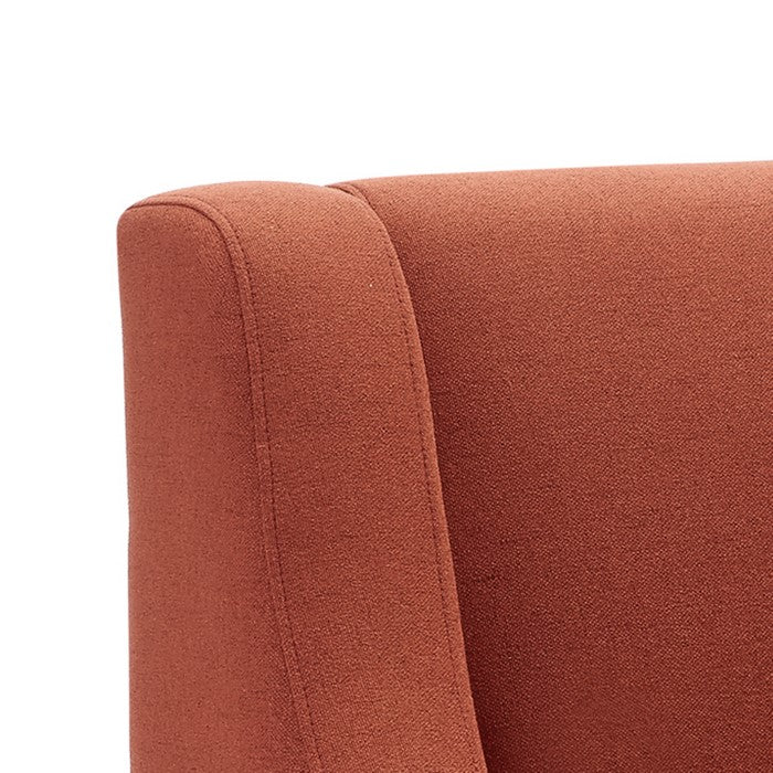 Contemporary Wooden Accent Chair with Swooping Armrest,Orange and Gold