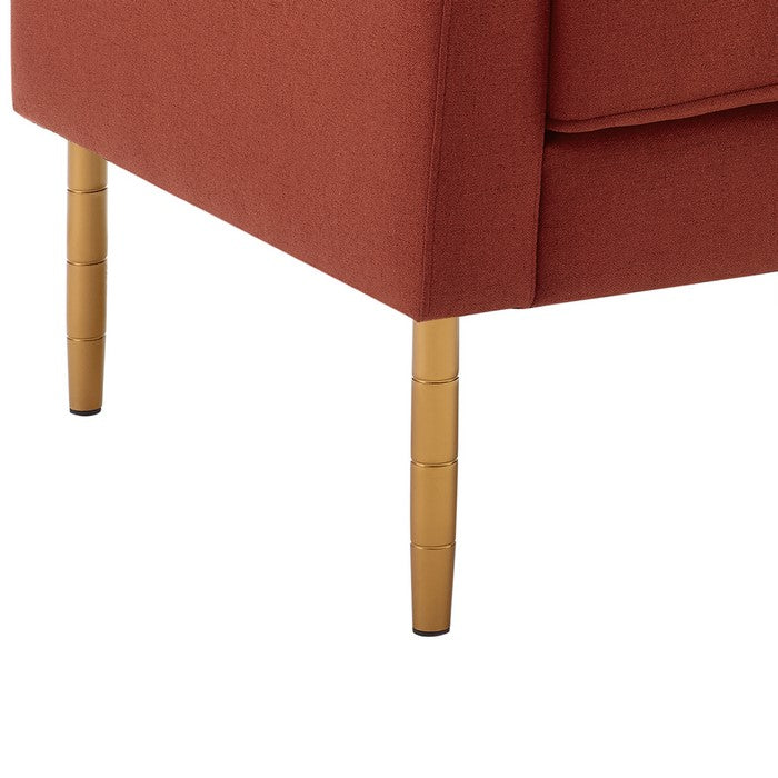 Contemporary Wooden Accent Chair with Swooping Armrest,Orange and Gold