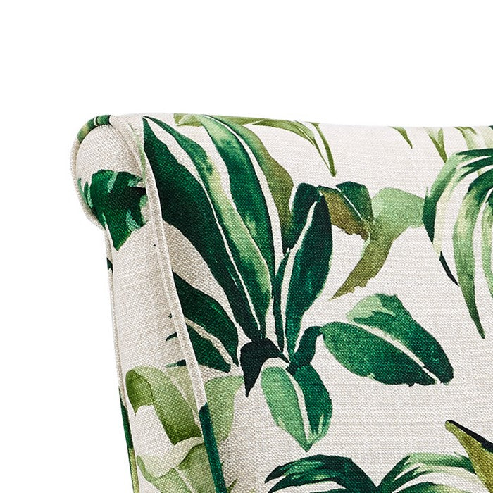 Polyester Upholstered Wooden Arm Chair with Leaf Motif,White and Green