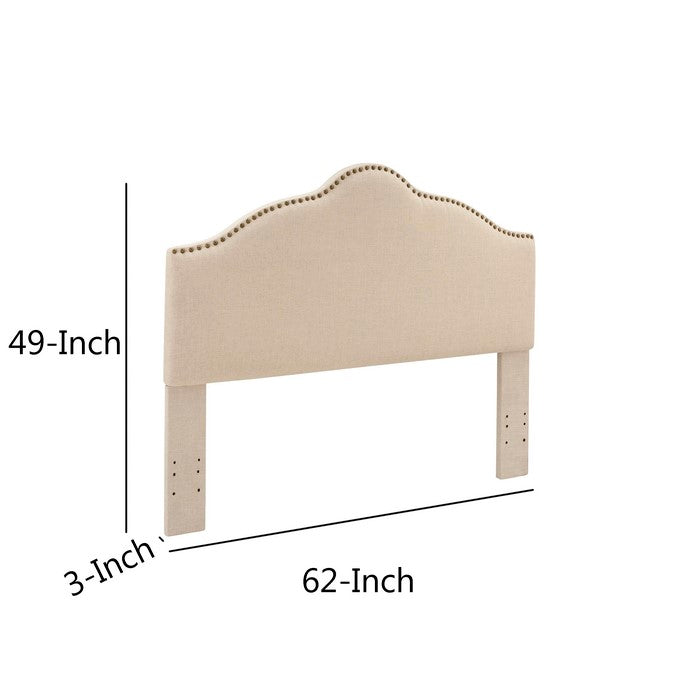 Queen and Full Size Polyester Headboard with Nailhead Trims, Beige