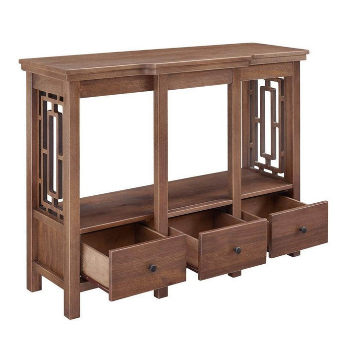 Transitional Wooden TV Stand with Three Drawers and Bottom Shelf,Brown
