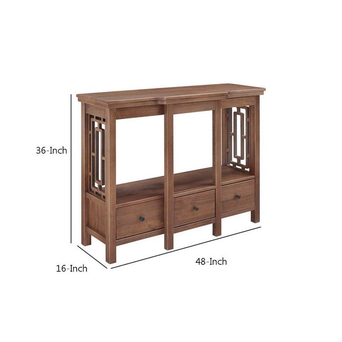 Transitional Wooden TV Stand with Three Drawers and Bottom Shelf,Brown