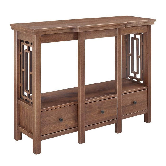 Transitional Wooden TV Stand with Three Drawers and Bottom Shelf,Brown