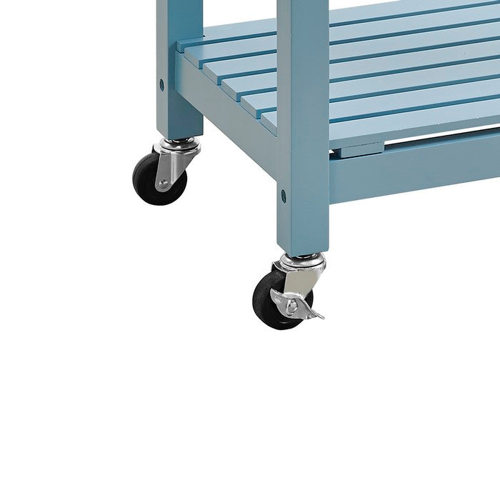 Contemporary Kitchen Island with Stainless Steel Top and Casters, Blue