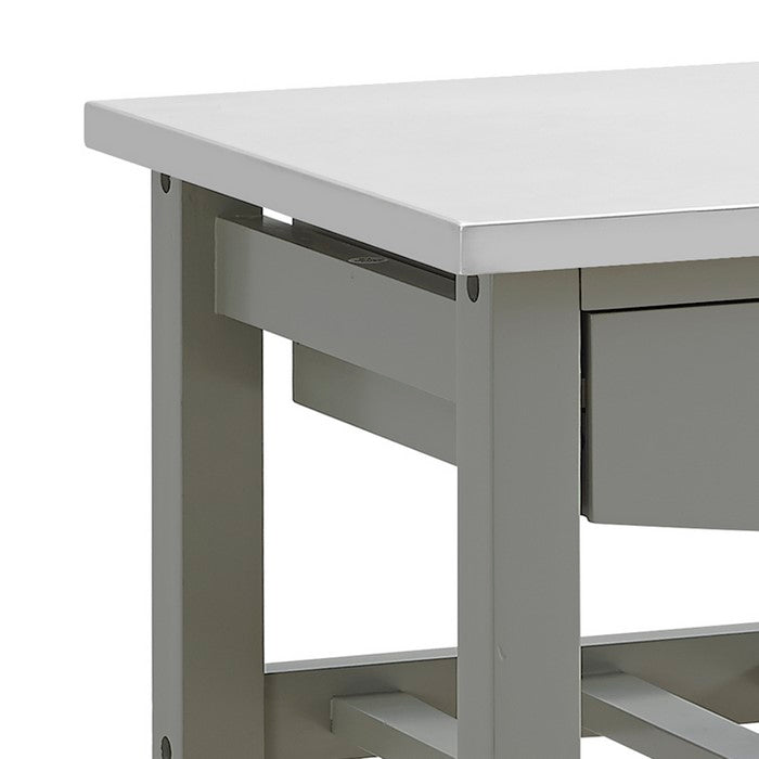 Contemporary Kitchen Island with Stainless Steel Top and Casters, Gray