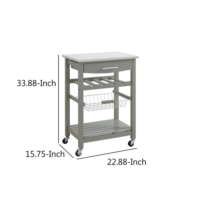 Contemporary Kitchen Island with Stainless Steel Top and Casters, Gray