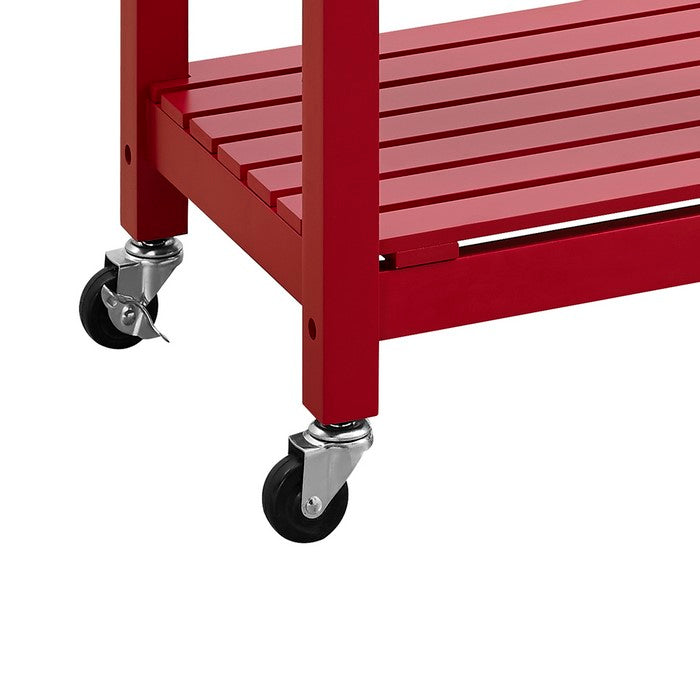 Contemporary Kitchen Island with Stainless Steel Top and Casters, Red