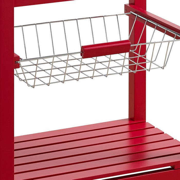 Contemporary Kitchen Island with Stainless Steel Top and Casters, Red
