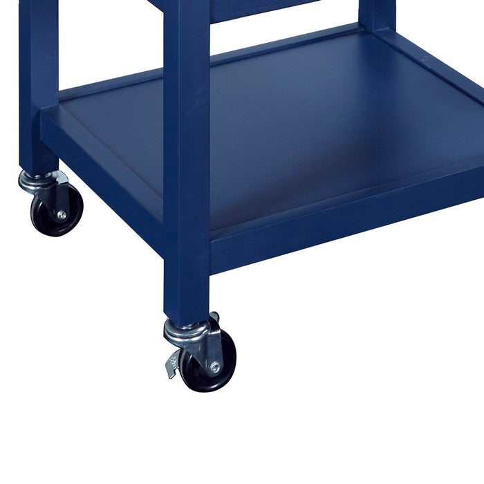 Contemporary Kitchen Cart with Stainless Steel Top and Casters, Blue