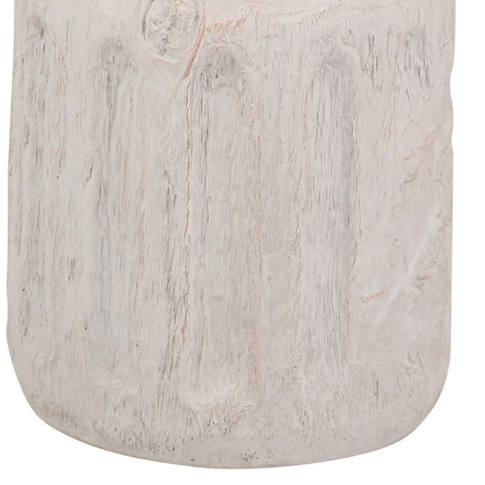 Pedestal Shape Polyresin Candle Holder with Fluted Design, White