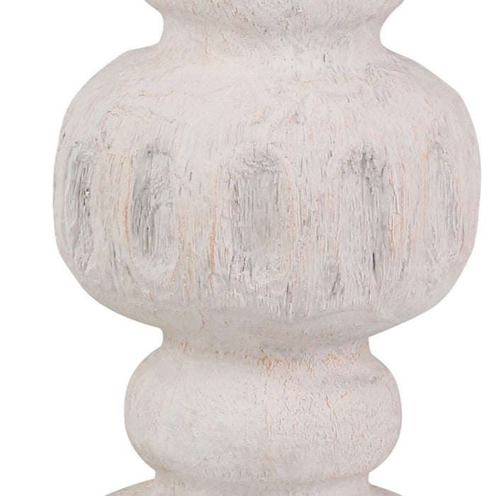 Pedestal Shape Polyresin Candle Holder with Fluted Design, White