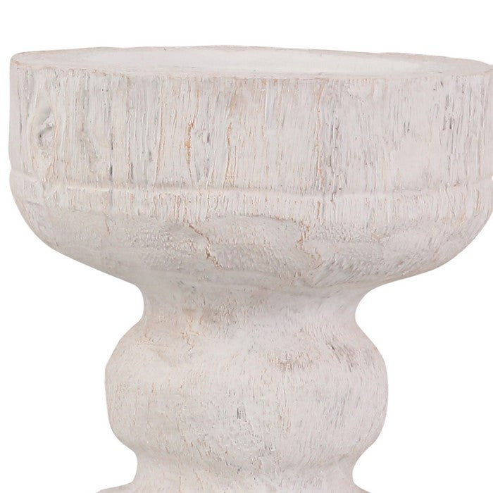 Pedestal Shape Polyresin Candle Holder with Fluted Design, White